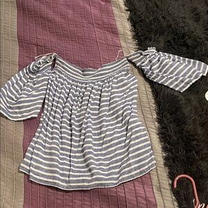 Rails Blue and White Striped Off-Shoulder Blouse